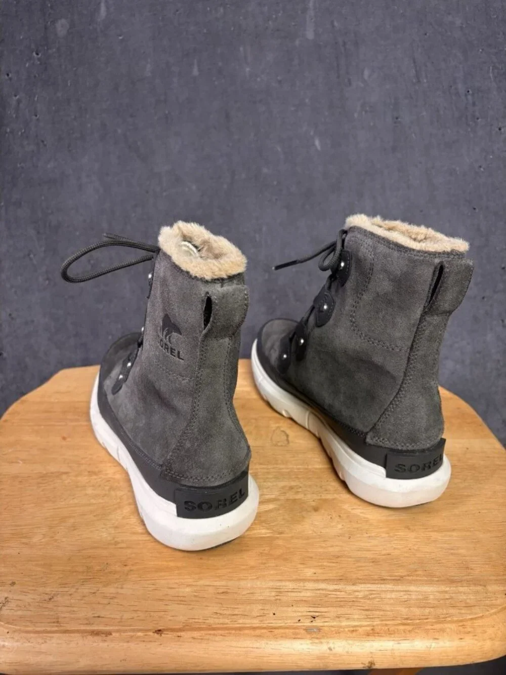 Sorel Womens Explorer Joan Snow Winter Boots Gray Suede Faux Fur NL4462-028 US 7